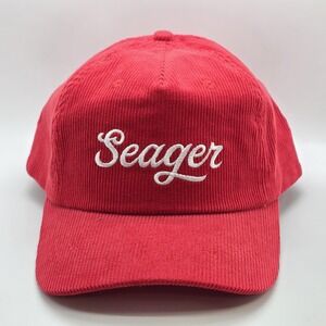 Seager Grit Company Hat Cap Snap Back Red Corduroy Script Logo Men's Casual